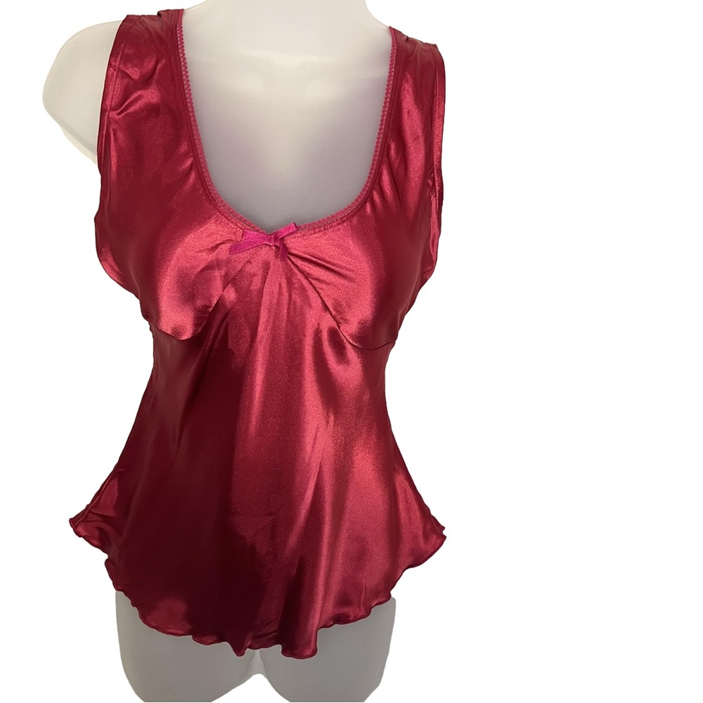 Vintage Y2K Old Navy Top L Pink Satin Babydoll Empire Waist Tie Bow V Neck